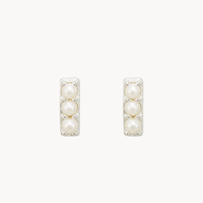 3 Pearl Bar Earrings in sterling silver