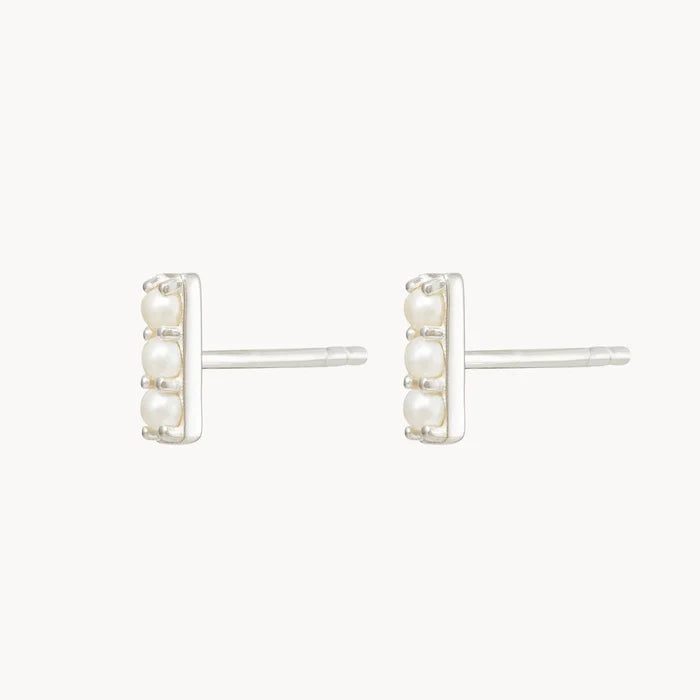 3 Pearl Bar Earrings in sterling silver, alternate angle detail view