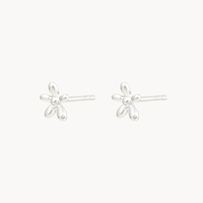 5 Petal Flower Earrings in sterling silver, alternate angle detail view