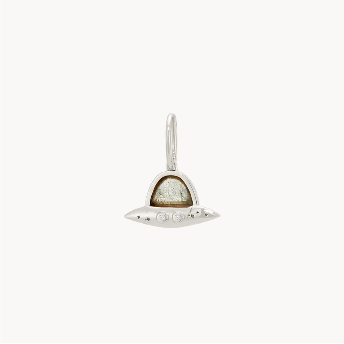 a spaceship built for 2 charm - sterling silver, labradorite, diamonds