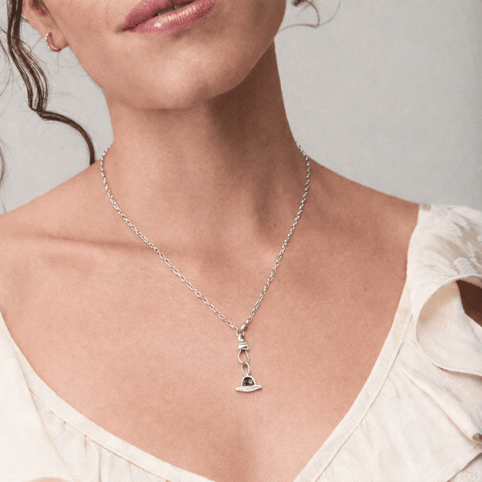 a spaceship built for 2 charm - sterling silver, labradorite, diamonds
