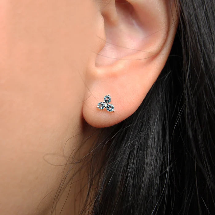 Abacus Tripod Blue Topaz Earring in sterling silver, alternate angle detail view