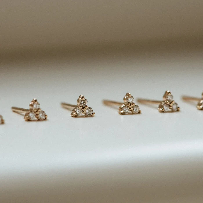 Abacus Tripod Diamond Earring in 14k yellow gold with white diamond, alternate angle detail view 2
