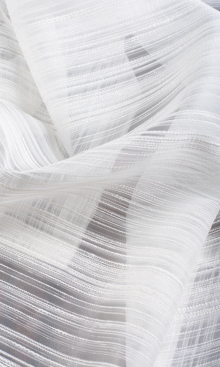 Striped Sheer Fabric By the Metre for Curtains & Drapes (White)