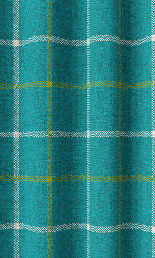 Modern Check Print Drapery (Turquoise Blue)