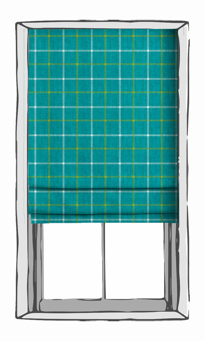 Modern Check Print Window Treatments Fabric By the Metre (Turquoise Blue)