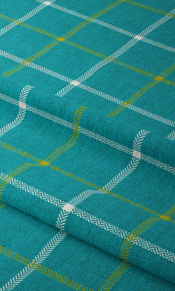 Modern Check Print Home Textile Fabric Material By the Metre (Turquoise Blue)