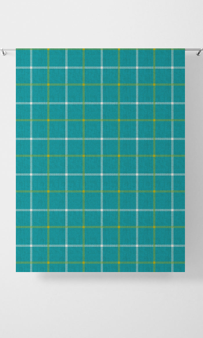 Modern Check Print Fabric Material By the Metre (Turquoise Blue)