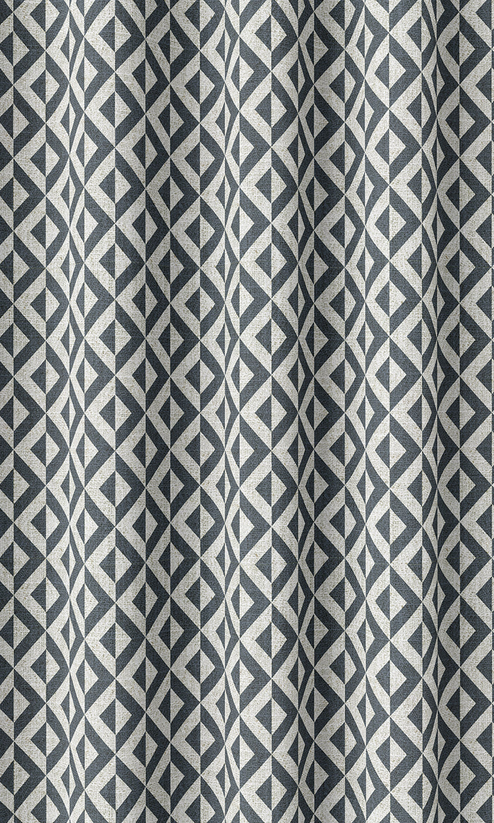 Geometric Print Home Décor Fabric By the Metre (Petrol Blue/ White)
