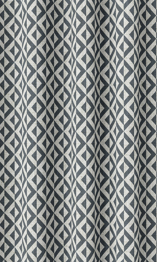 Geometric Print Home Décor Fabric By the Metre (Petrol Blue/ White)