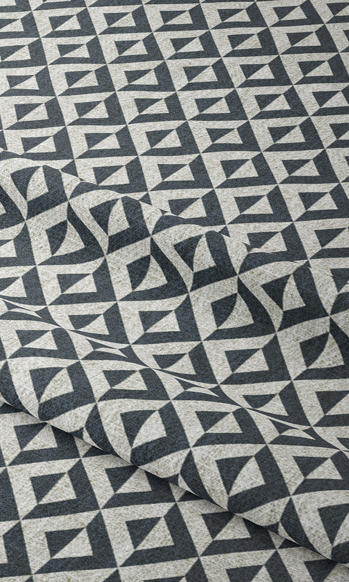 Geometric Print Window Treatments Fabric By the Metre (Petrol Blue/ White)
