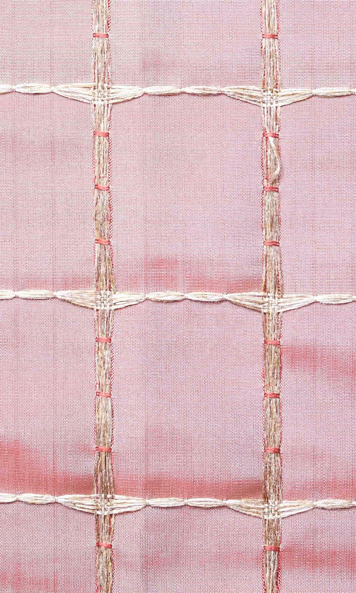 Embroidered Check Home Textile Fabric Material By the Metre (Coral Pink and Gold)