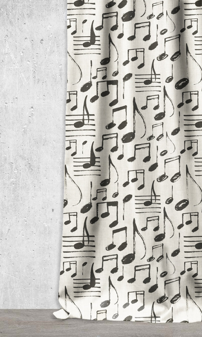 Music Themed Print Home Décor Fabric By the Metre (Black/ Milky White)
