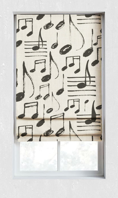 Music Themed Print Window Treatments Fabric By the Metre (Black/ Milky White)