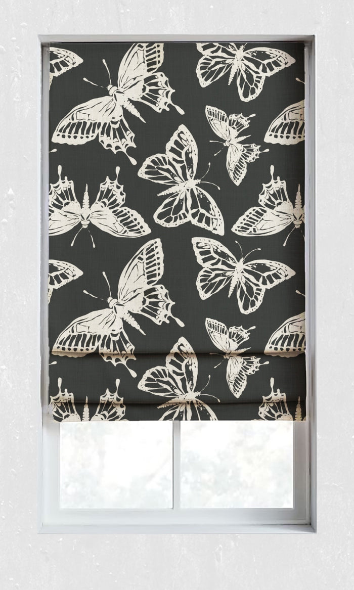 Botanical Printed Drapery for Living, Bedroom, Kitchen, Bathroom (Black/ Milky White)