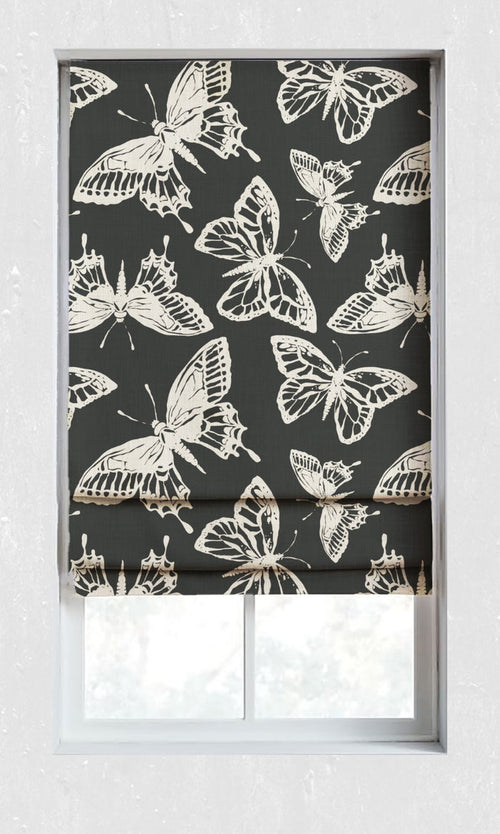 Botanical Printed Drapery for Living, Bedroom, Kitchen, Bathroom (Black/ Milky White)