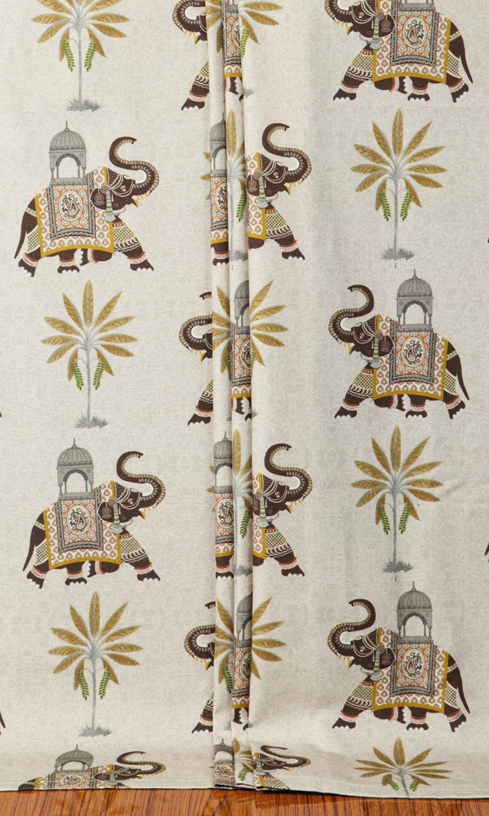 Printed Cotton Window Treatments Fabric By the Metre (Beige/ Brown)