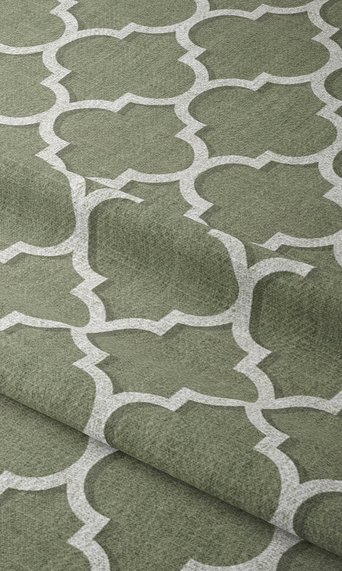 Trellis Tile Print Window Treatments Fabric By the Metre (Green/ White)