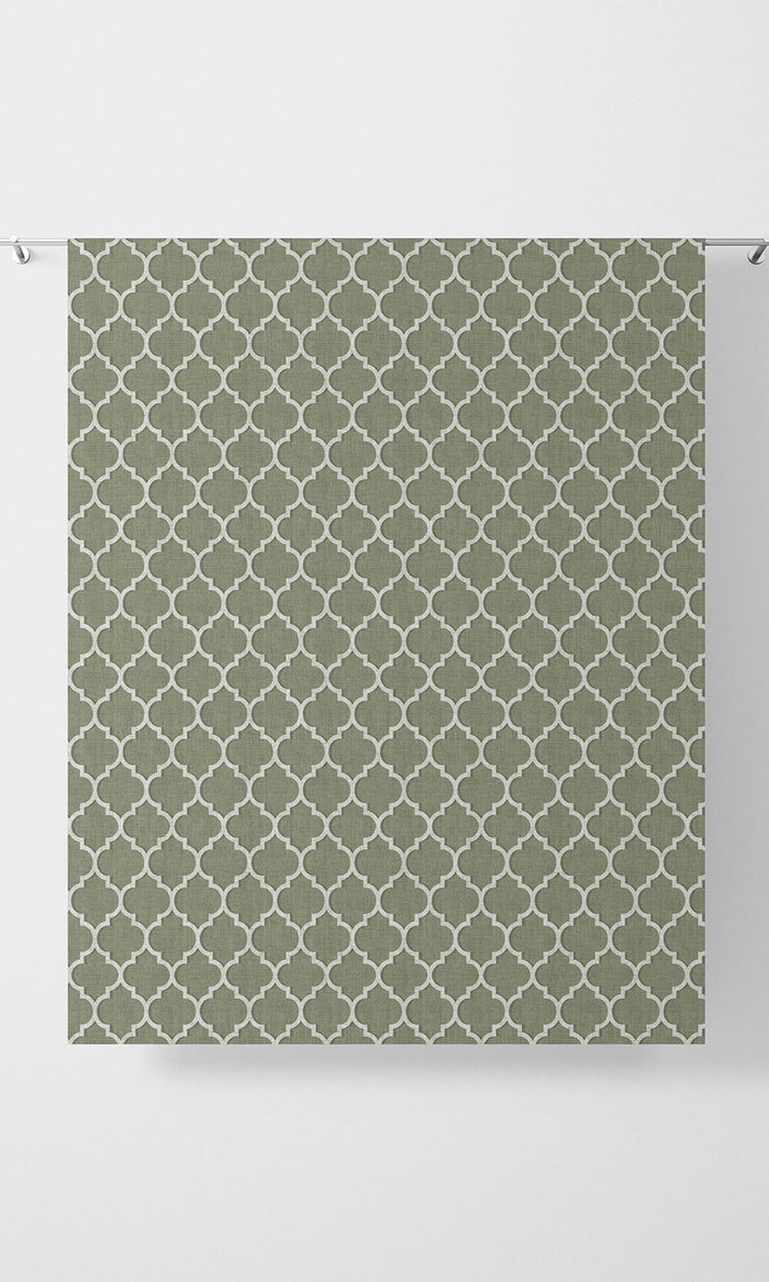 Trellis Tile Print Home Textile Fabric Material By the Metre (Green/ White)