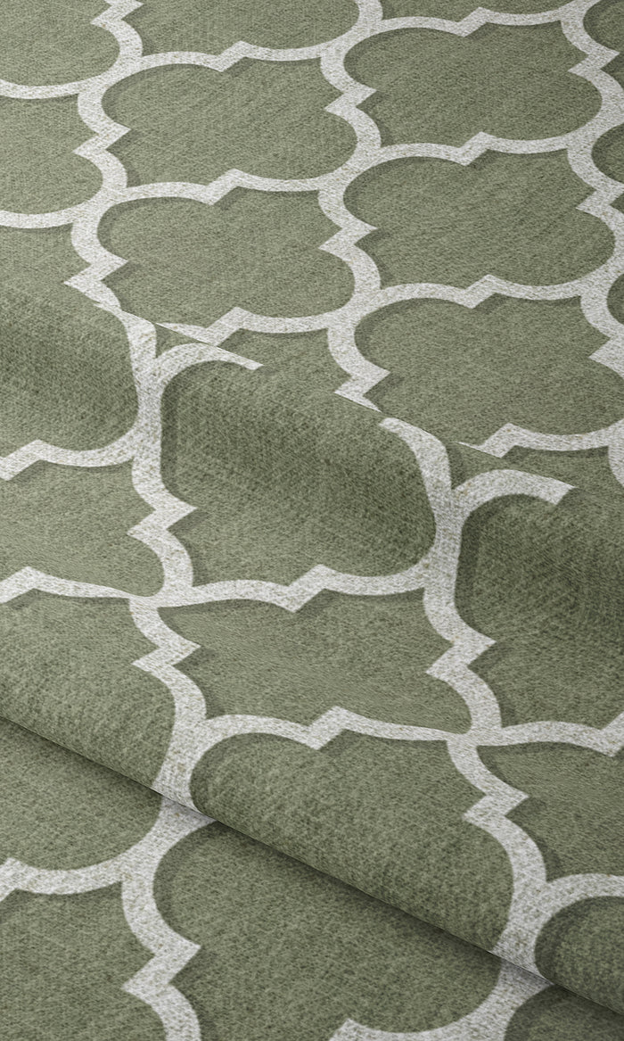 Trellis Tile Print Curtains for Living, Bedroom, Kitchen, Bathroom (Green/ White)