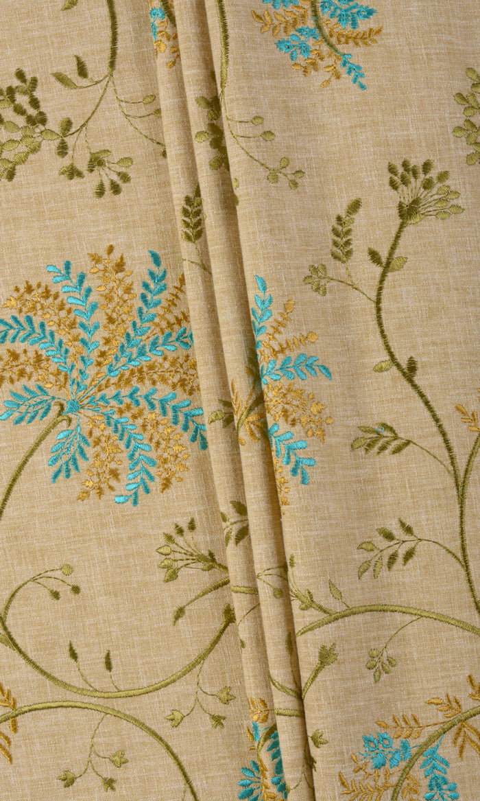 Floral Embroidery Pinch Pleat, Rod Pocket, Eyelet Curtains (Beige/ Brown/ Green/ Blue)