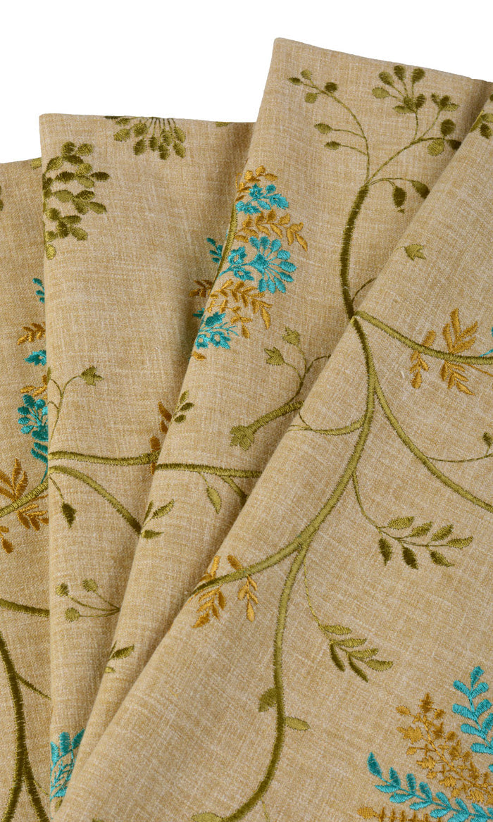 Floral Embroidery Drapes (Beige/ Brown/ Green/ Blue) Extra Long Short Wide