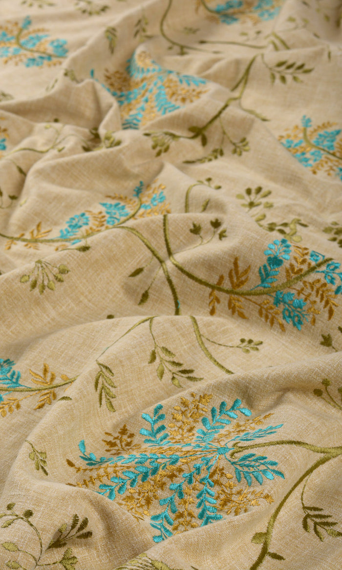 Floral Embroidery Made-to-Measure Curtains (Beige/ Brown/ Green/ Blue)