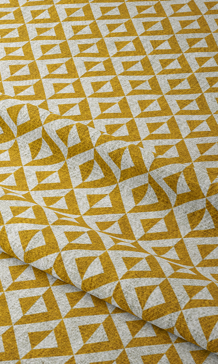 Geometric Print Window Treatments Fabric By the Metre (Deep Yellow/ White)