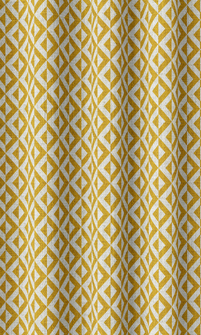 Geometric Print Drapes (Deep Yellow/ White)