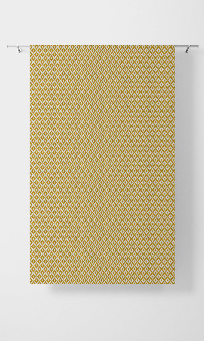 Geometric Print Pinch Pleat, Rod Pocket, Eyelet Curtains (Deep Yellow/ White)