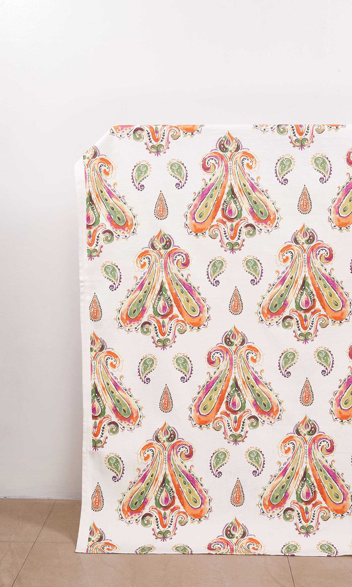 Paisley Print Curtains for Living, Bedroom, Kitchen, Bathroom (Green/ Orange)