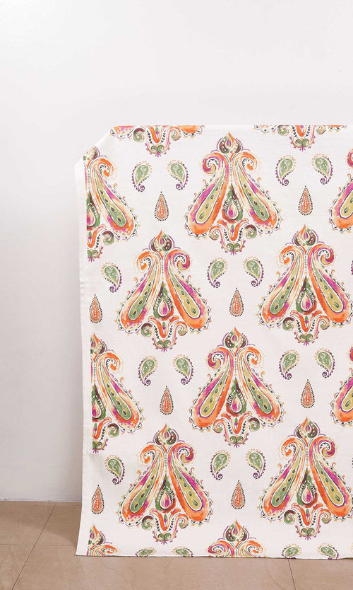 Paisley Print Curtains for Living, Bedroom, Kitchen, Bathroom (Green/ Orange)