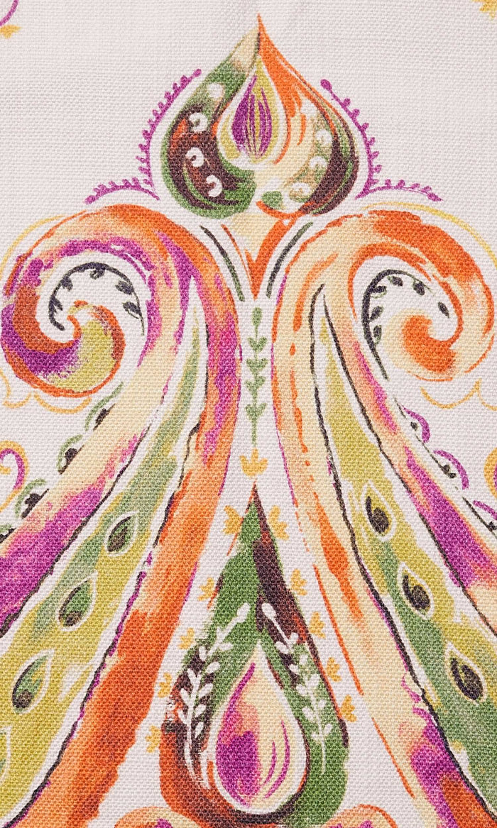 Paisley Print Pinch Pleat, Rod Pocket, Eyelet Curtains (Green/ Orange)