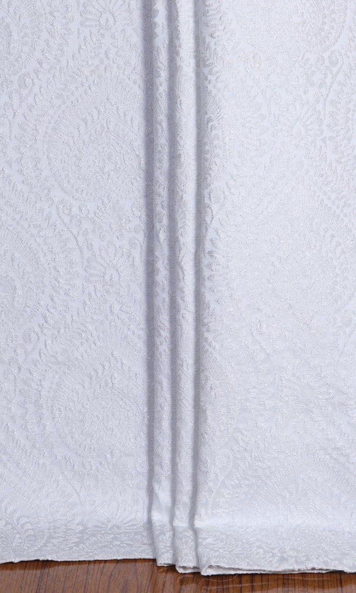Textured Floral Home Textile Fabric Material By the Metre (White)