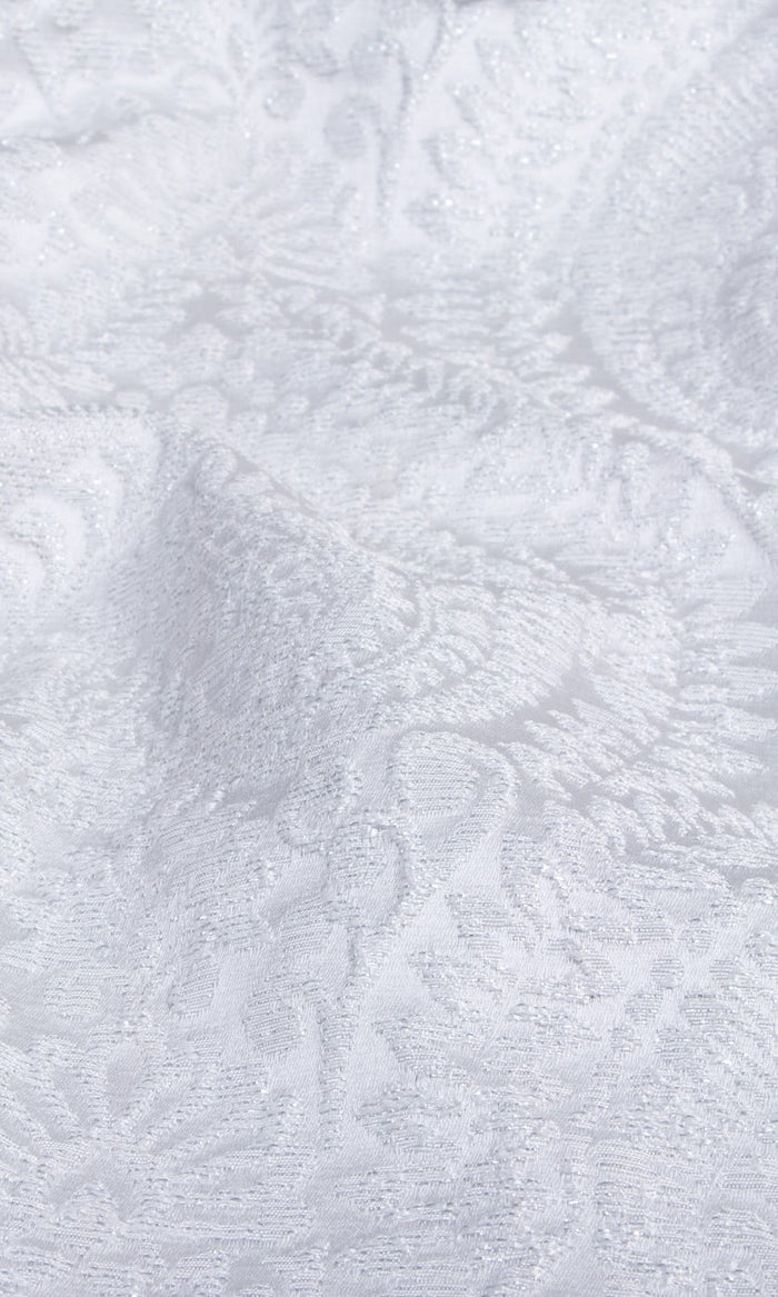 Textured Floral Fabric By the Metre for Curtains & Drapes (White)