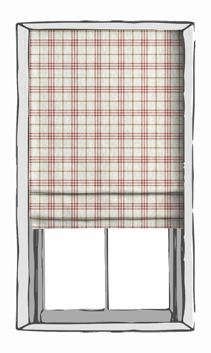 Modern Check Curtains for Living, Bedroom, Kitchen, Bathroom (Linen White/ Red)
