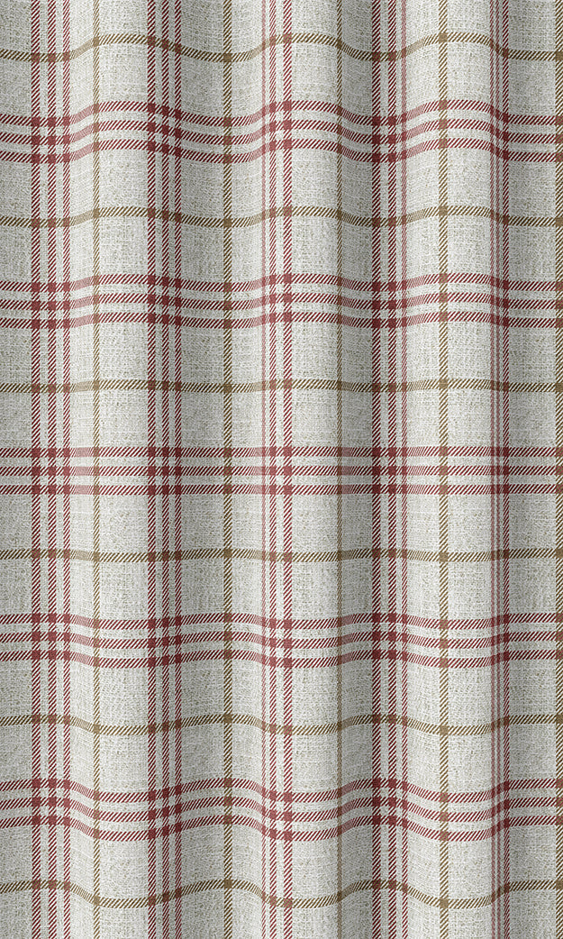 Modern Check Pinch Pleat, Rod Pocket, Eyelet Curtains (Linen White/ Red)