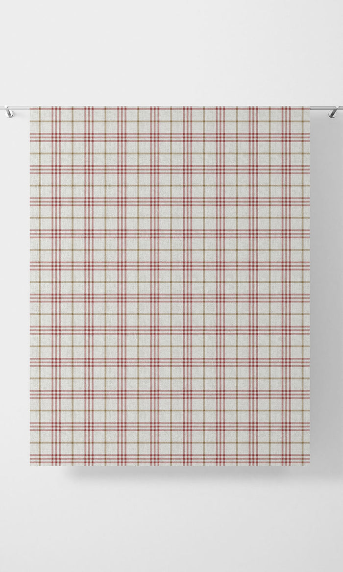 Modern Check Curtains (Linen White/ Red) Extra Long Short Wide