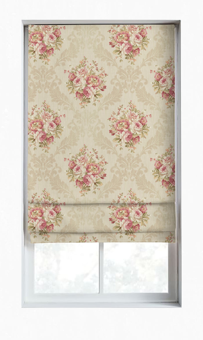 Dimout Floral Window Treatments Fabric By the Metre (Pink/ Creamy-Beige)