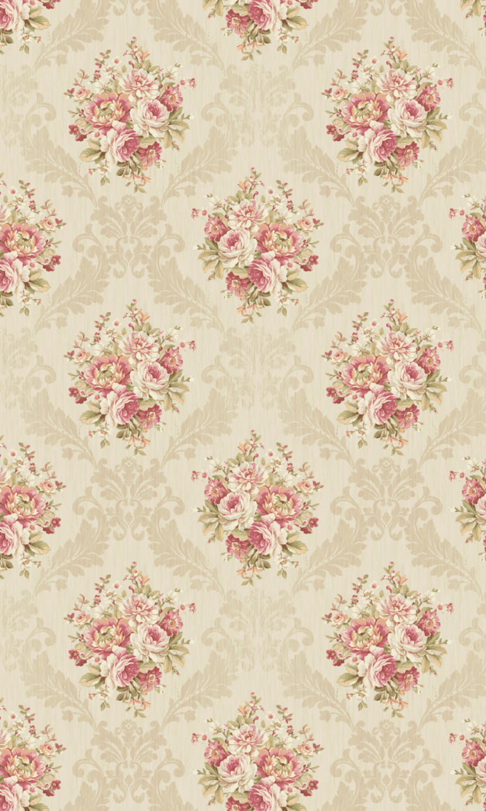 Dimout Floral Home Textile Fabric Material By the Metre (Pink/ Creamy-Beige)