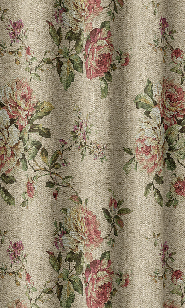 Floral Pinch Pleat, Rod Pocket, Eyelet Curtains (Ochre/ Green/ Red)