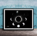 The image is a framed poster depicting the solar eclipse, showing the moon's phases around the sun.