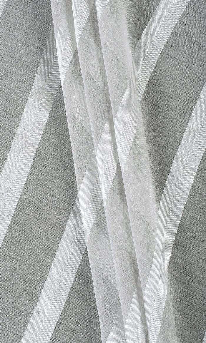 Striped Sheer Fabric Material By the Metre (Grey)
