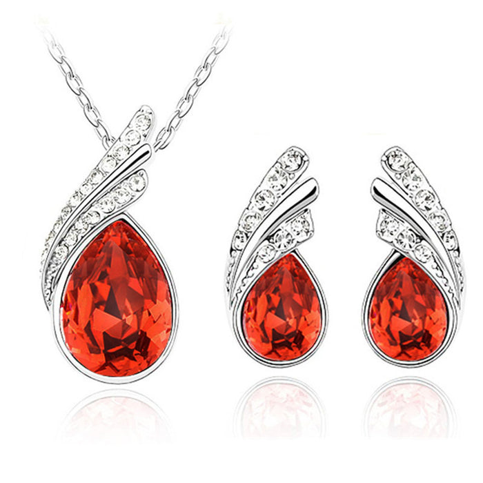 Angel Tears Crystal Wings Necklace & Earring Set