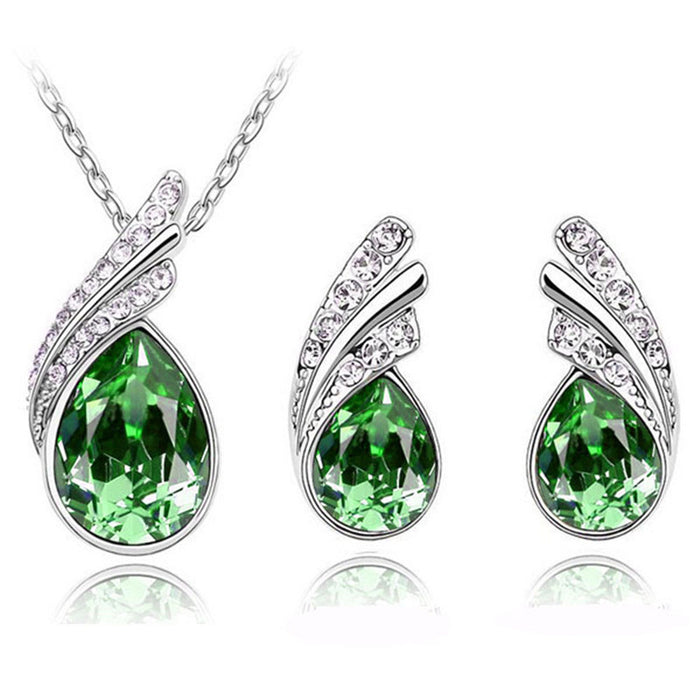 Angel Tears Crystal Wings Necklace & Earring Set