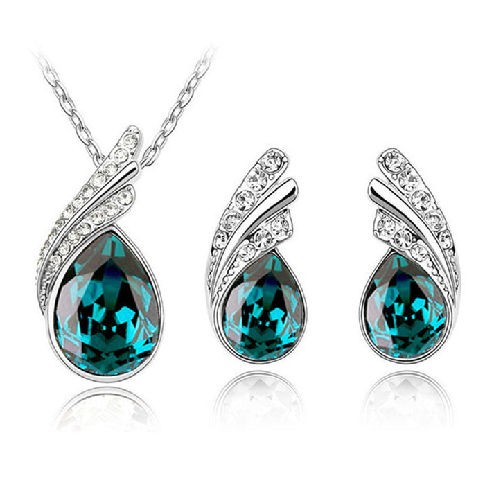Angel Tears Crystal Wings Necklace & Earring Set