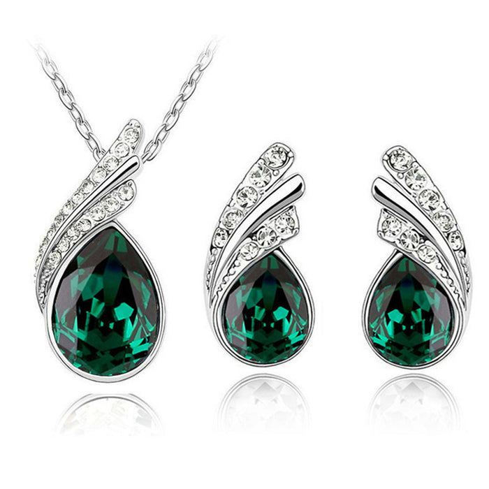 Angel Tears Crystal Wings Necklace & Earring Set