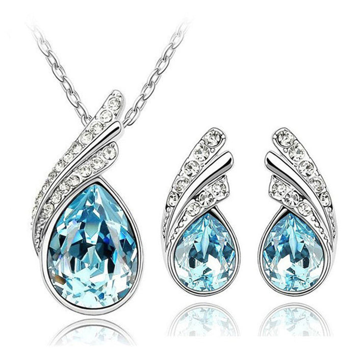 Angel Tears Crystal Wings Necklace & Earring Set