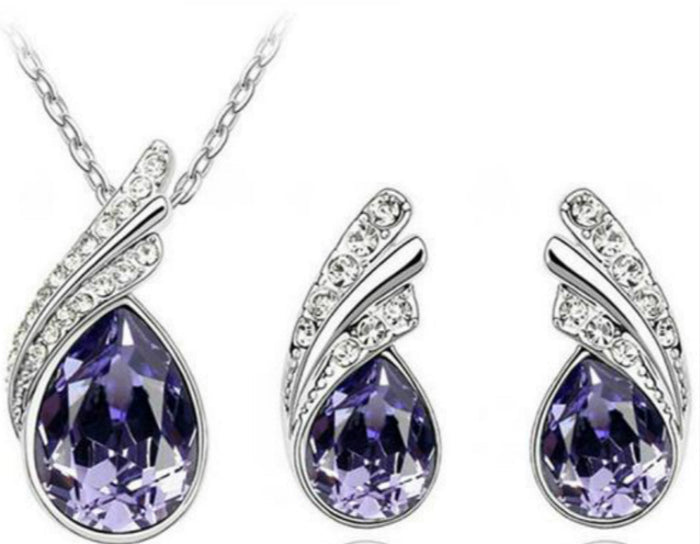 Angel Tears Crystal Wings Necklace & Earring Set