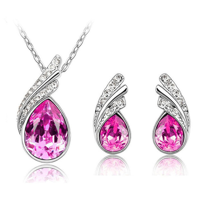 Angel Tears Crystal Wings Necklace & Earring Set